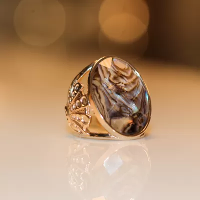 Anel Folheado Ouro 18k e Abalone 