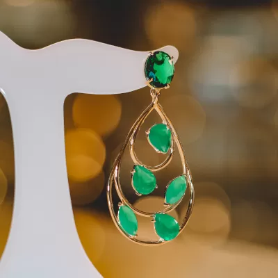 Brinco Folheado Ouro 18k e Cristal 