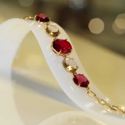 Pulseira Folheada Ouro 18k e Cristal 