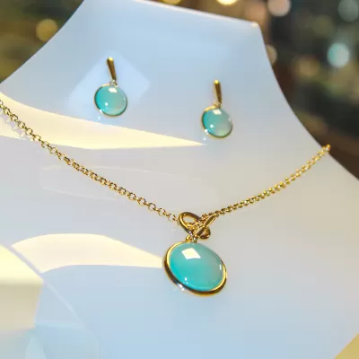 Conjunto Folheado Ouro 18k e Pedra Natural 